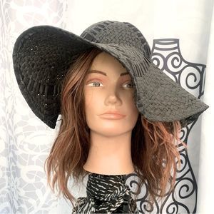 Unbranded Black Woven Floppy Sun Hat Size OS